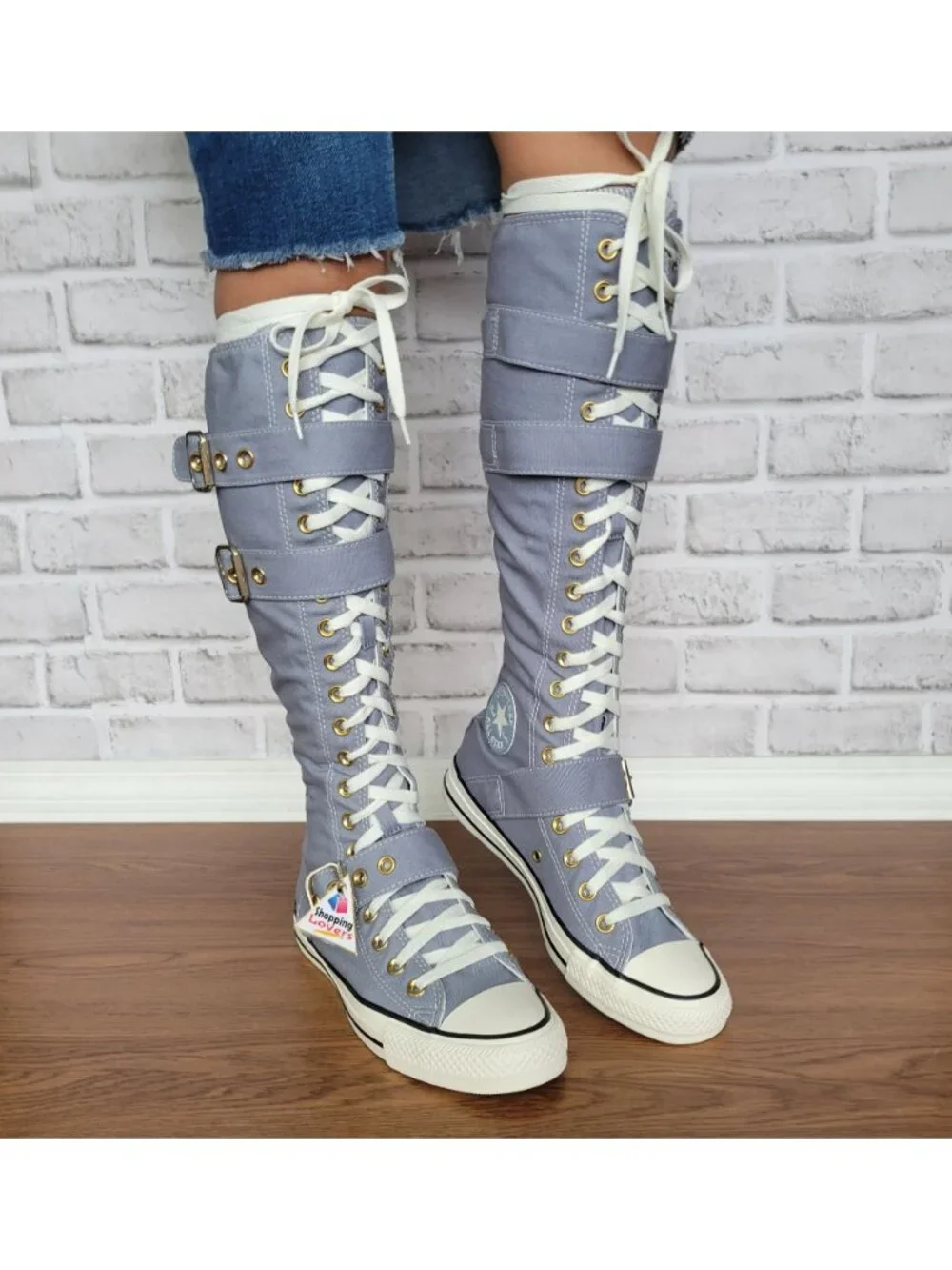 ⭐Converse Chuck Taylor XXHi Buckles 7 Women's Knee-high Boots Shoes Gray A11892C